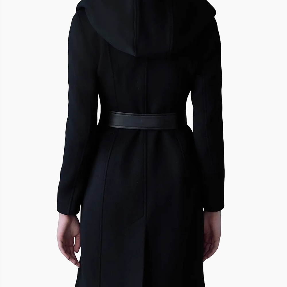 Mackage Women's Shia Black Winter Wool Coat with leather accents VERY NEW - Picture 3 of 14